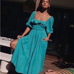 Free People Oasis Midi Dress Size Small Golf Green